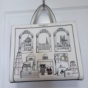 Karl Lagerfeld Paris Tote, illustrated Paris boutique metallic Charms.